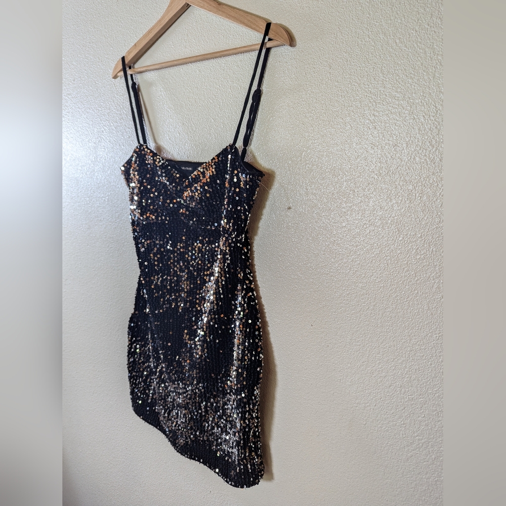 Zara Basic Black And Silver Sequin Embellished Mi… - image 4